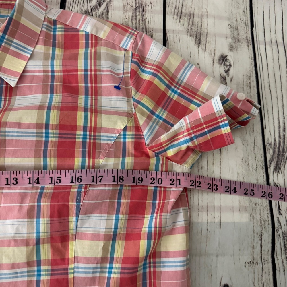 Foxcroft Womens 14 Red Plaid Wrinkle Free Fitted Short Sleeve Button Down Shirt - Picture 6 of 8